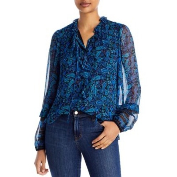 Kobi Halperin Jasper Paisley Print Ruffle Long Sleeve Blouse Top Size S New $298 - Picture 1 of 9